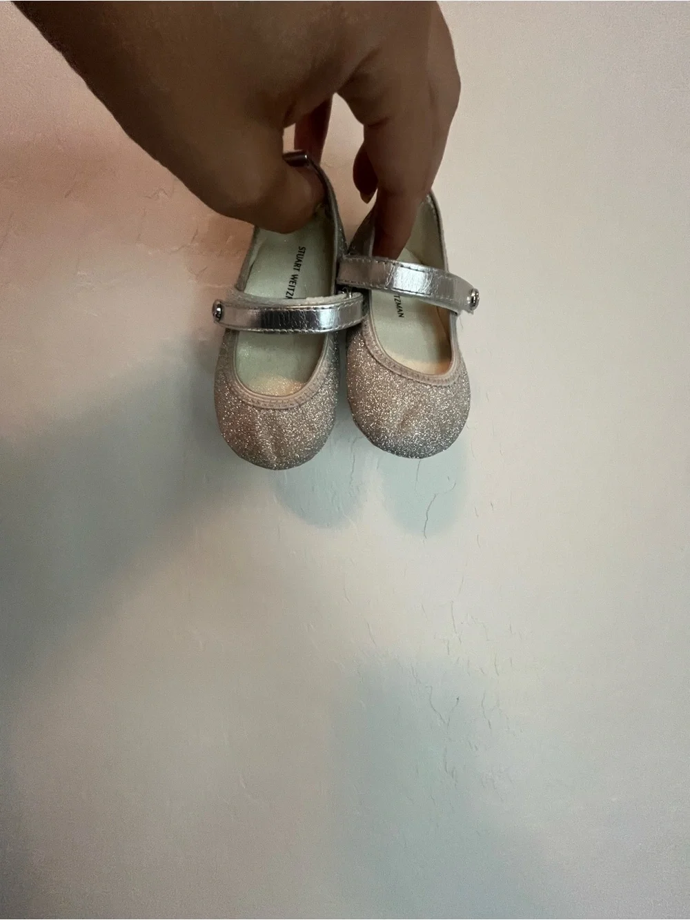Stuart Weitzman Kids' Silver Glitter Mary Jane Shoes